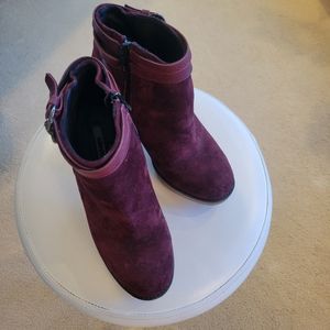 Leather ankle boot Burgundy suede zips inside 4.5 " heel 1 " Look new